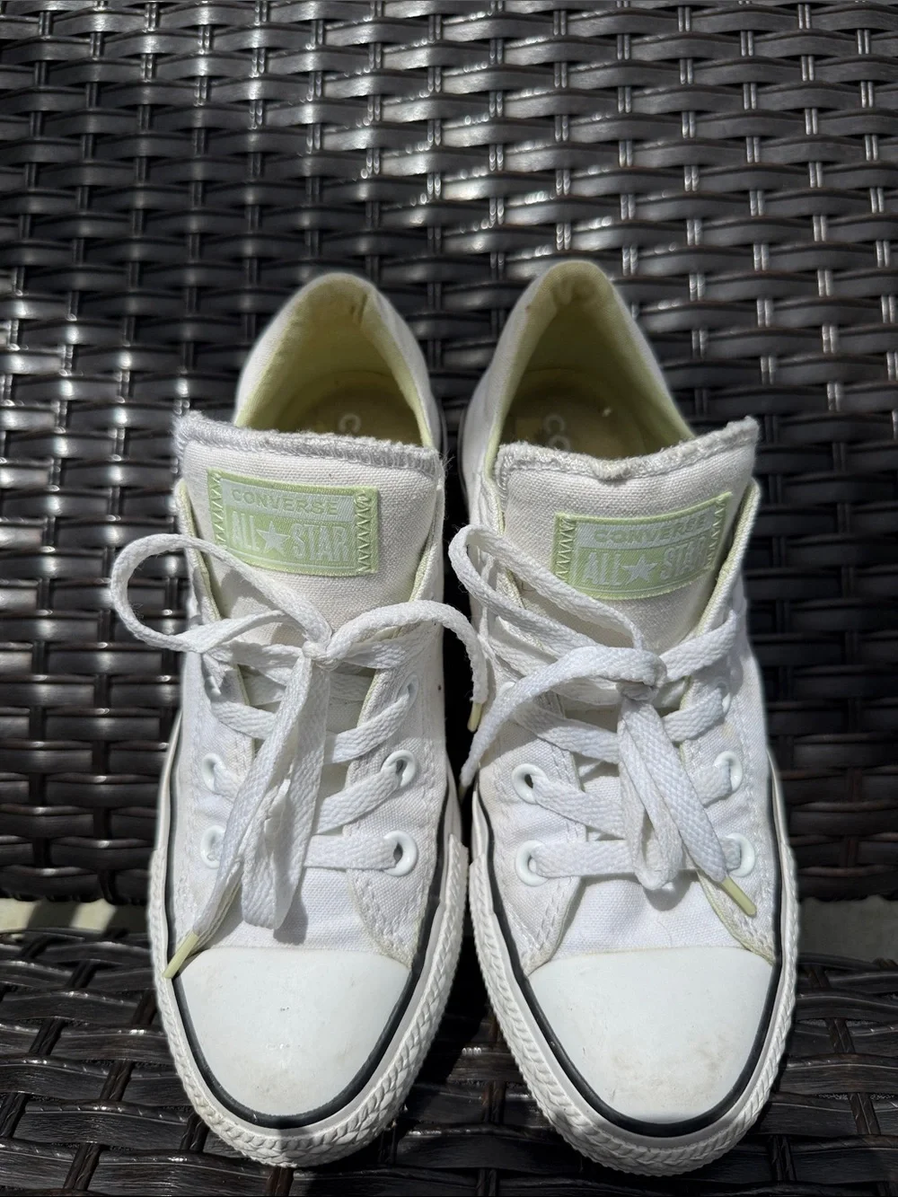 Converse Kids White Low-Top Sneakers with Pale Green Accent